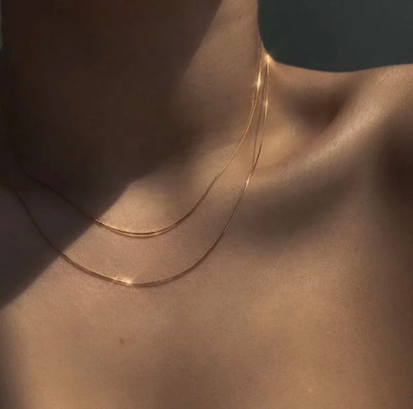 18K Rose Gold Filled Thin Italian Snake Chain Necklace 16/18/20